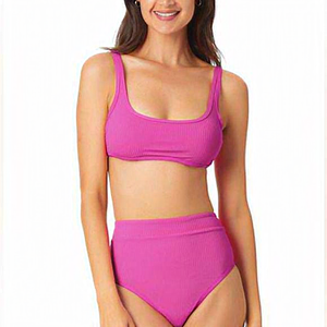 California Waves‎ Bralette Top and High Waist Bottom Bikini Set Fuchsia S